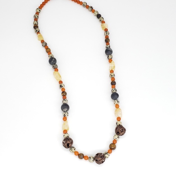 Boho Dalmatian, Citrine, Tigers Eye bead Necklace - Picture 5 of 8